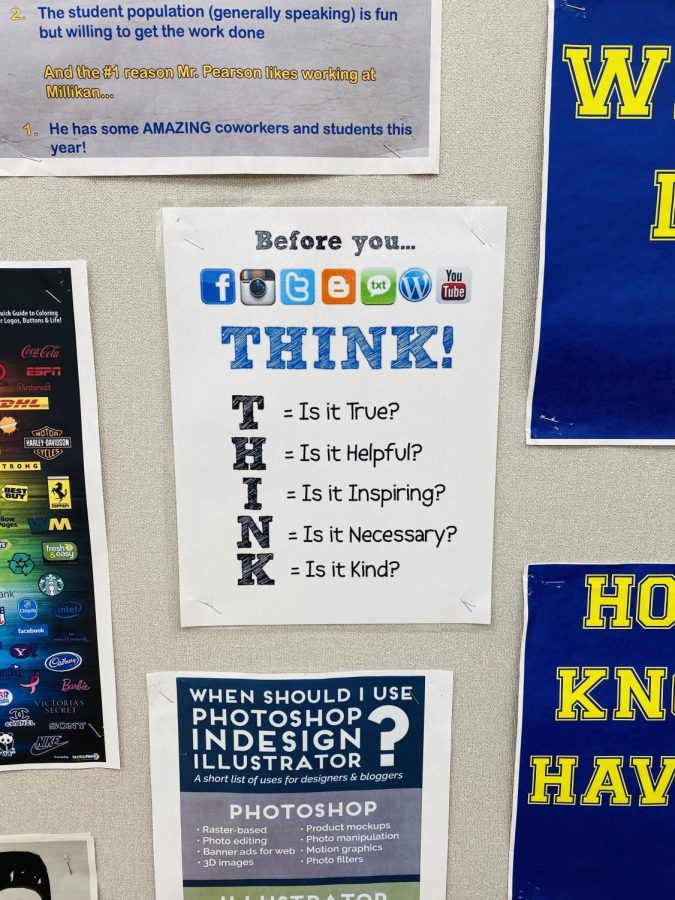 PHOTO COURTESY OF Mr. Pearson: Showing a THINK poster about posting on social media.
