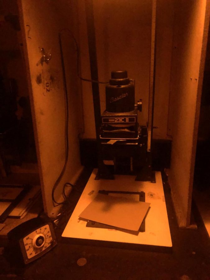 The dark room where photos are developed.