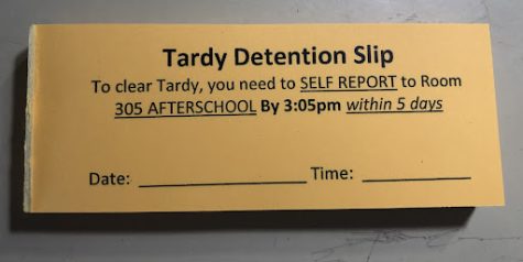 This picture is of a tardy detention slip that is given to students who are caught during tardy sweeps.