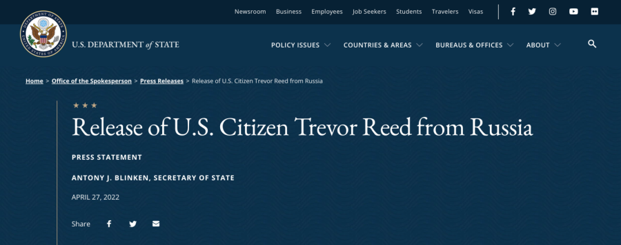 U.S.+Department+of+State+Announcement+of+Trevor+Reeds+Freedom