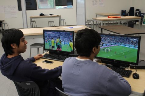 Students watching the Mexico vs Saudi Arabia game at school.