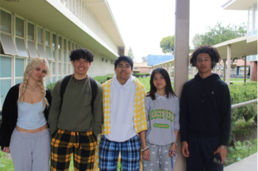 Picture taken of students on March 16 for Unity Week: Pajama Day.