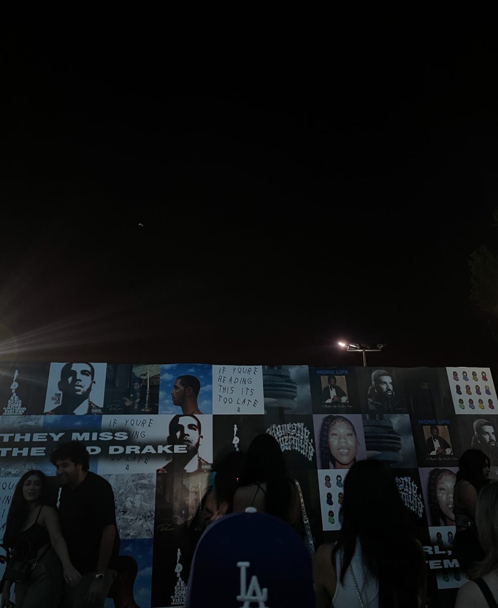Photo of an album wall at one of Drakes concert.