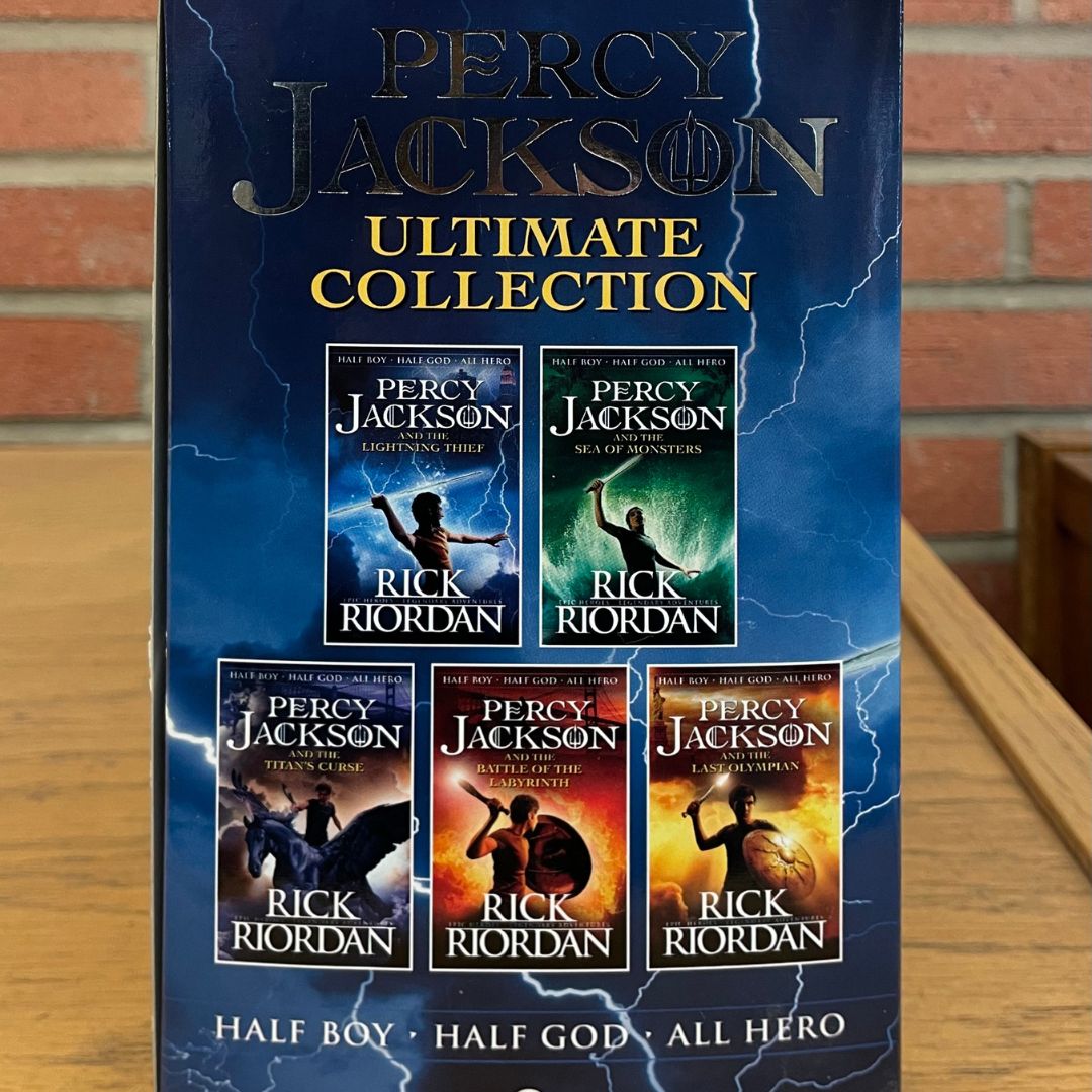 Photo of the back of the Percy Jackson and the Olympians book collection (Mia Regnier)