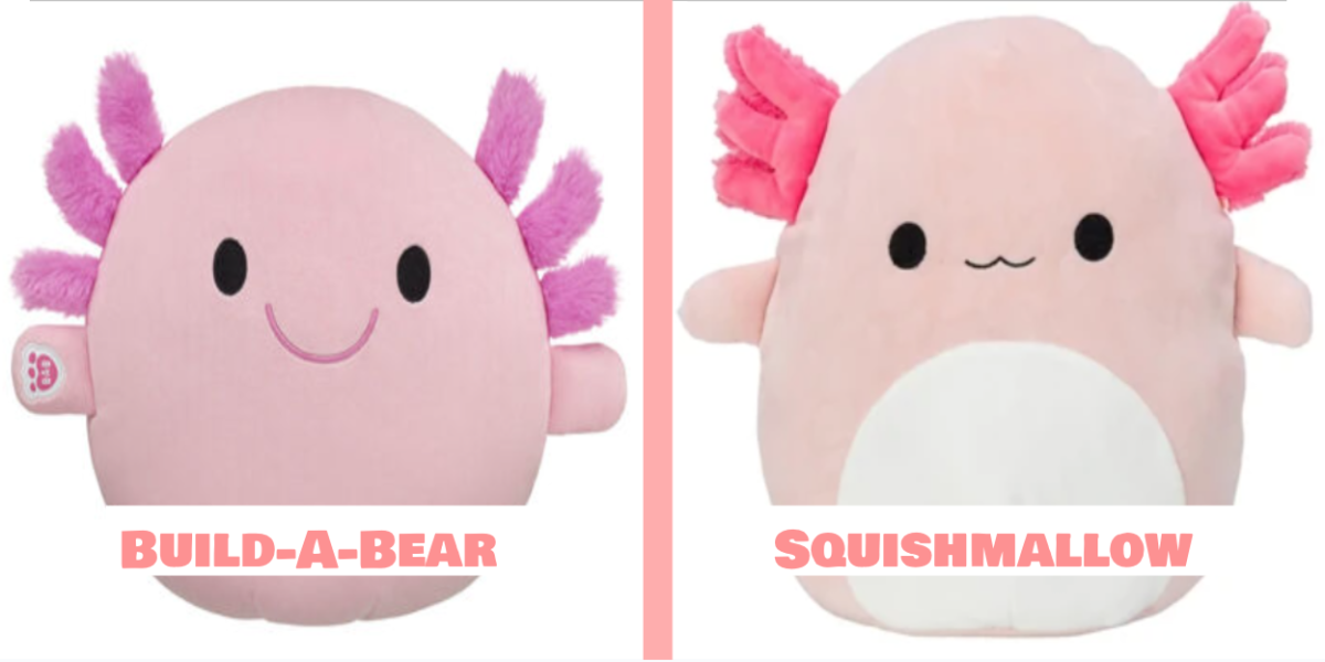 Photo of side-by-side comparison of Build-A-Bear and Squishmallow products.