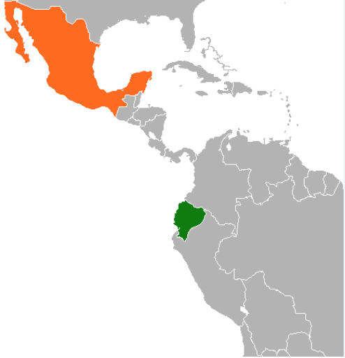 Photo Courtesy of Pexels. Map of Latin America, Mexico in orange and Ecuador in green.