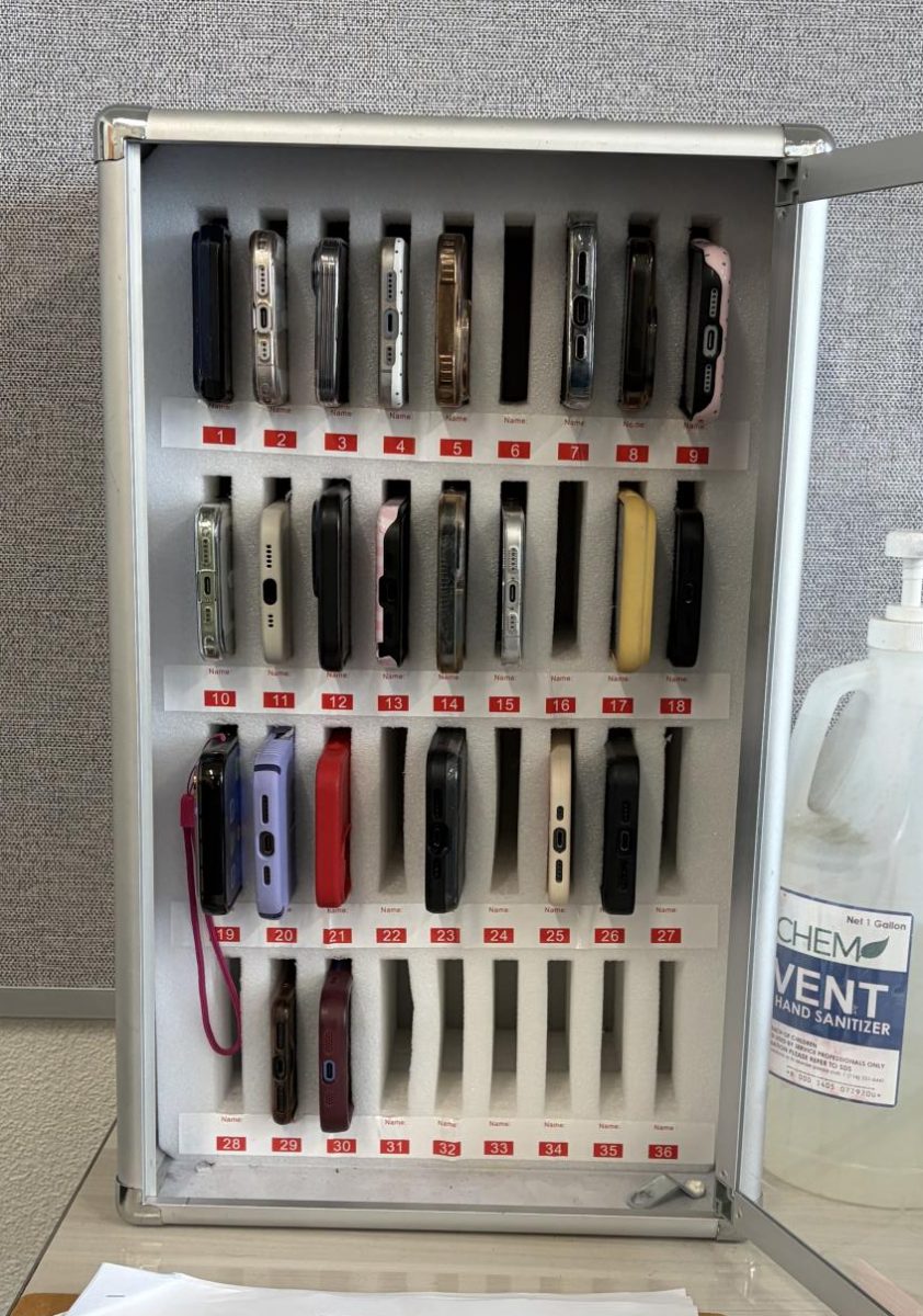Photo of phone cubbies in Mr. Trinidad's room