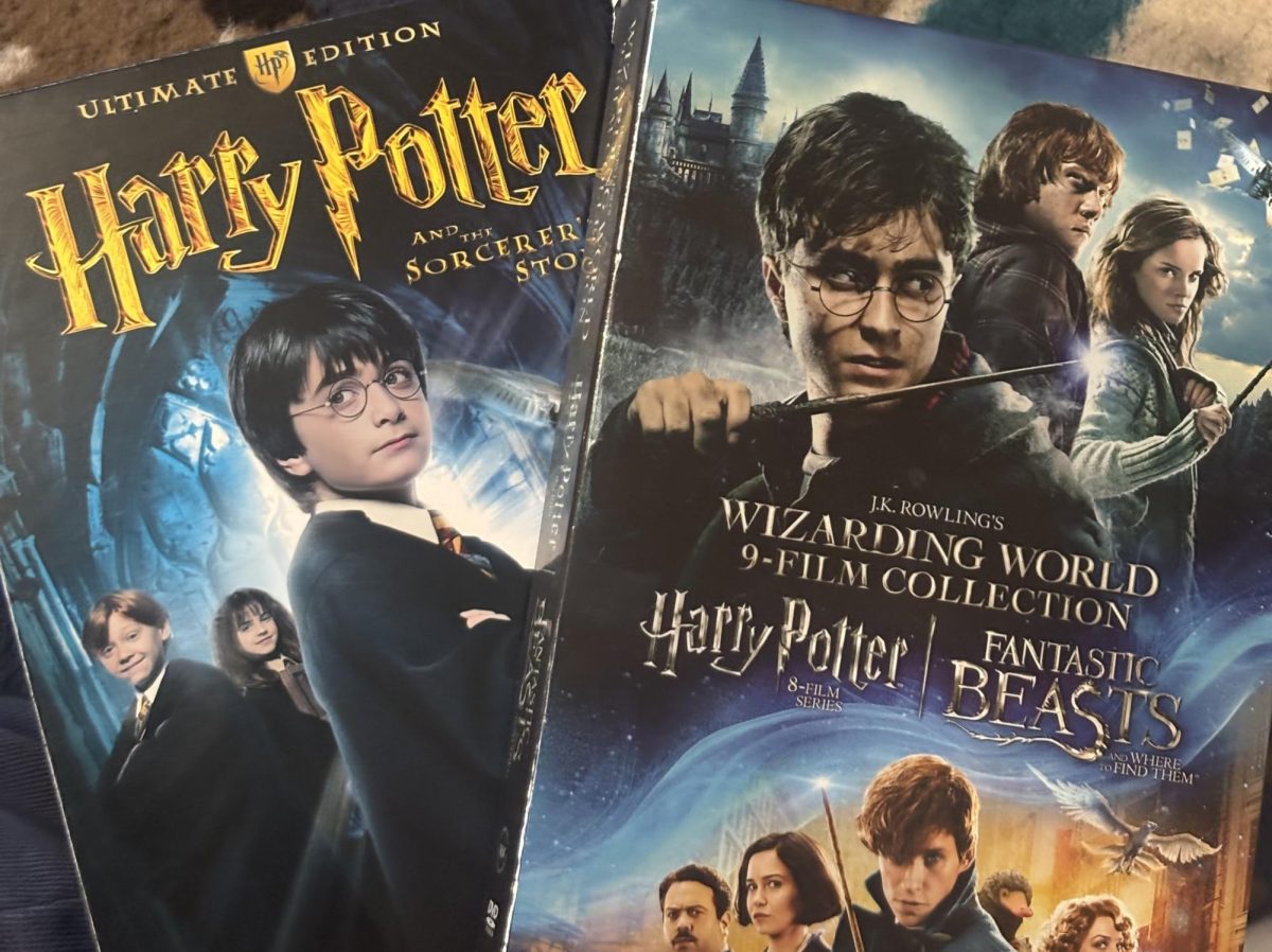 Photo of DVD covers for the "Harry Potter" movies.