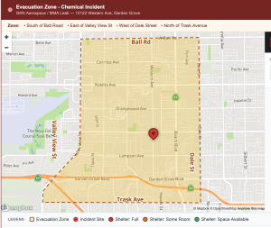 Image outlining the main areas affected by the gas leak.